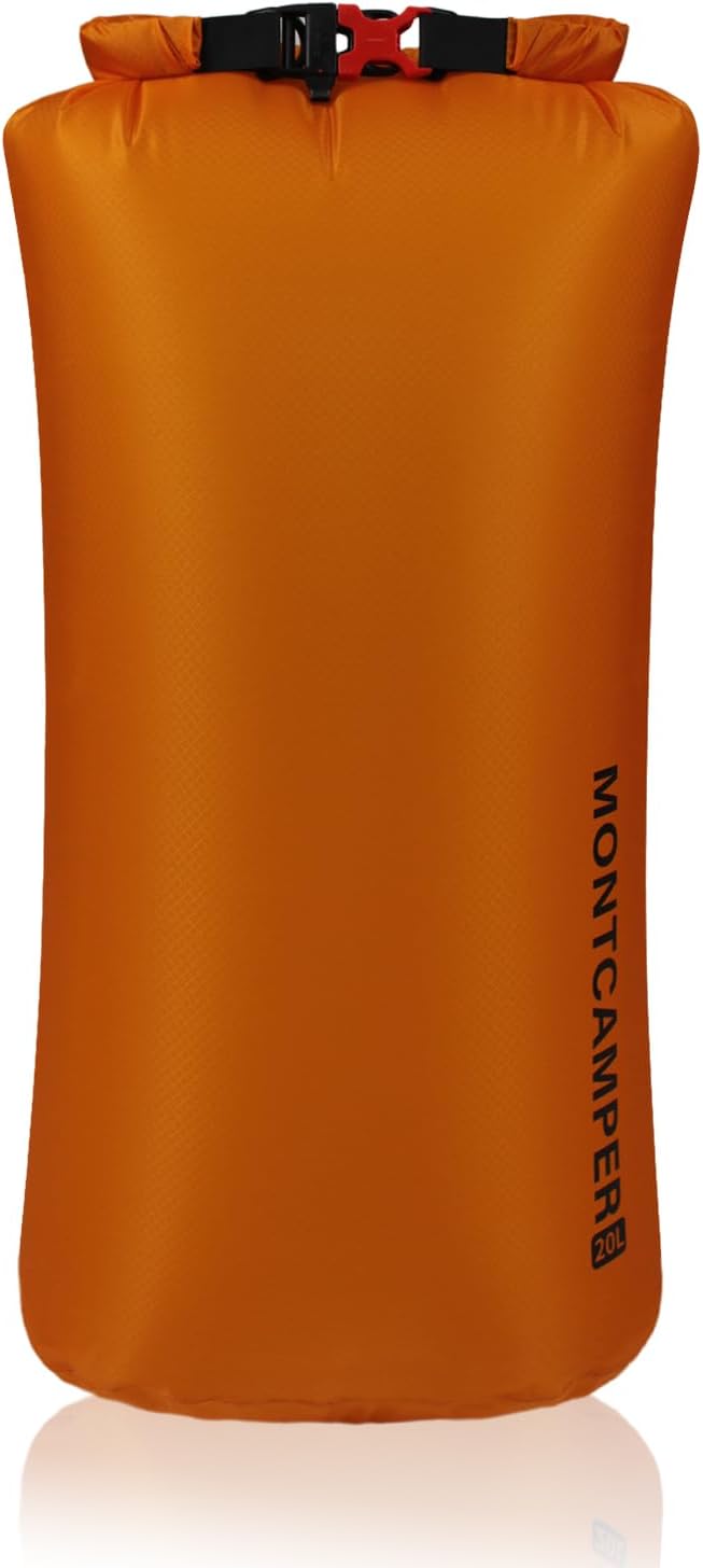 CORDURA Waterproof Dry Bag 20L – Heavy Duty IPX6 Roll Top Sack with Survival Whistle for Kayaking, Camping, Boating, Beach – Lightweight Dry Backpack (Orange)