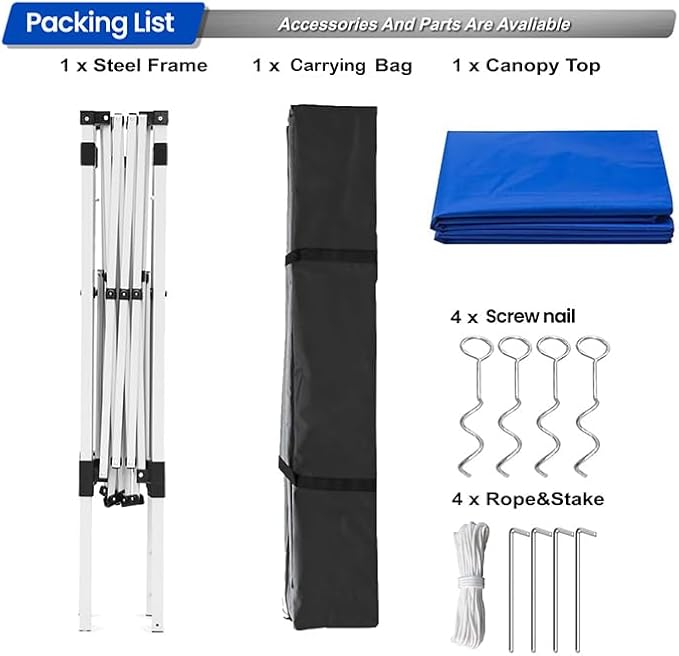 Pop-up Canopy Tent,Portable Outdoor Canopy for Parties Camping,Slant Legs Folding Tent,Sports Shelter,Beach Tent,Base 10x10 Top 8x8,3 Adjustable Height(Blue)