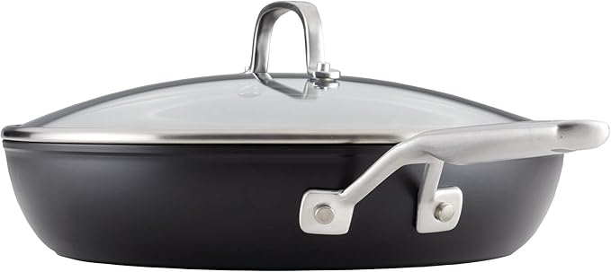 KitchenAid Hard Anodized Induction Nonstick Frying Pan Set With Lid, 3-Piece – 8 & 10 Inch Skillets, Durable, Even Heating, Dishwasher & Oven Safe, Easy-Clean, Matte Black