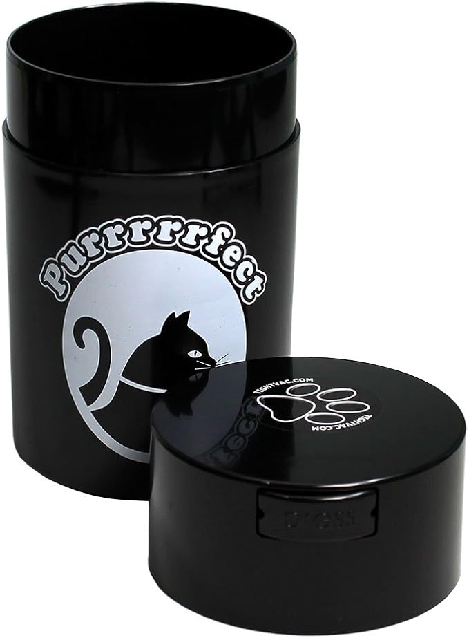 Tightpac Pawvac 6 Ounce Vacuum Sealed Pet Food Storage Container; Black Cap & Body/White Cat