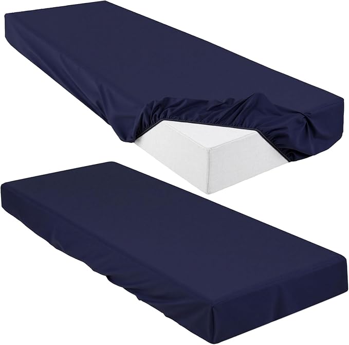 Breling Fitted Sheet (Sheet Only) Compatible with Milliard Trifold Mattress Folding Mattress Fitted Microfiber Bedclothes for Camp Bunk Rvs Bed (Navy Blue,2 Pcs,Single,6'')
