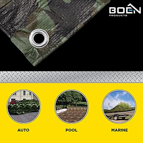 Multi-Purpose Large Tarp Waterproof Cover | Camo, 12' x 16' 6 Mil Thick | Rip Proof Tarps | Thick Weave Material, UV Resistant Great for Tarpaulin Canopy Tent, Boat, RV or Pool Cover