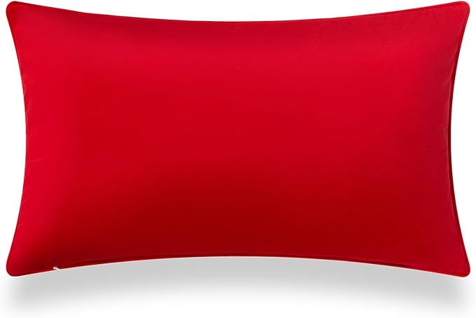 Hofdeco Premium Holiday Winter Soft Velvet Decorative Lumbar Pillow Cover ONLY for Couch, Sofa, Bed, Embroidery Christmas Gnomes, Red, 12"x20"