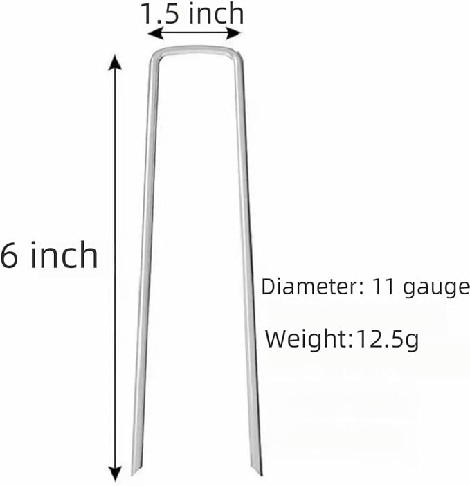 6 inch 25 Pack Silver Galvanized Landscape Staples 11 Gauge Garden Stakes Pins Anti-Rust Ground Stakes U-Shaped Tent Stakes are Used for Weed Barrier, Irrigation Tubing, Yard Lawn, Landscape Fabric