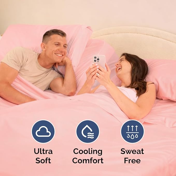 Flex Top Split Head King 4 Piece Sheet Set - Comfy Breathable & Cooling Bed Sheets Set - Hotel Luxury Bedding for Women, Men, Kids, Teens, Boys & Girls - Deep Pockets, Soft and Oeko-Tex - Baby Pink