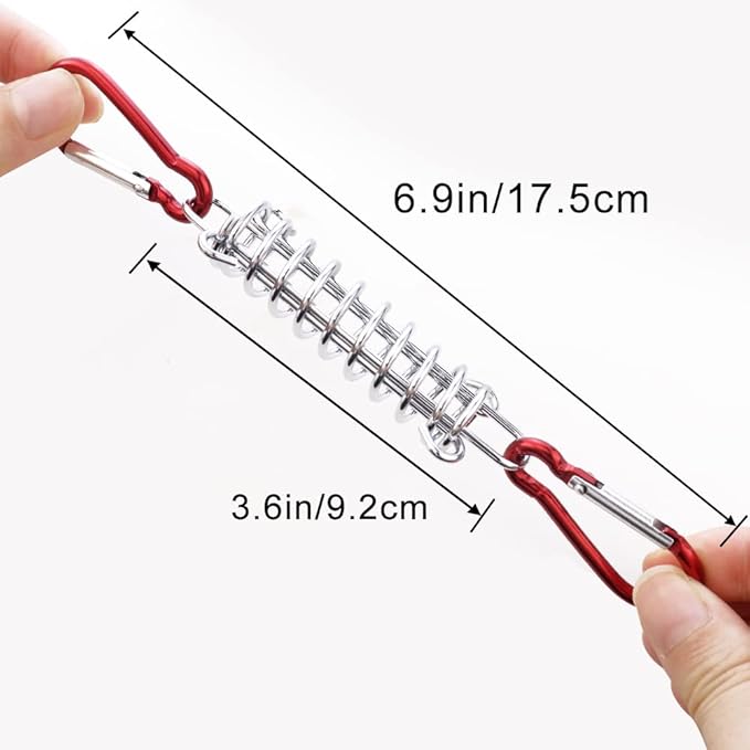 NODG 5 Sets Camping Tent Spring Buckle Set Tent Spring Porch Swing Spring Buckle with Carabiners Heavy Duty Wire Racks Accessories Awning Rope Tensioner for Securing Tarps Tents Sunshade