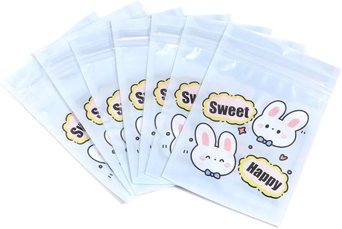 50 Pieces 7.5x11cm Small Cartoon Resealable Bags Cute PP Bag For Jewelry Packaging Bags Premium Adorable Anime Gift Bag (Blue rabbit)