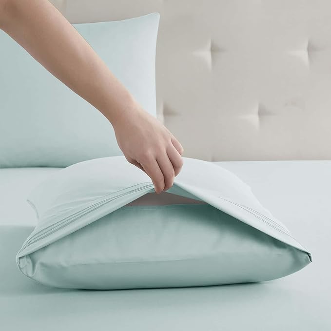 Clara Clark Twin Sheets, 5 Piece Set - Hotel Luxury Sheets for Twin Size Bed, Super Soft Bedding Set, Twin Size, Aqua Light Blue