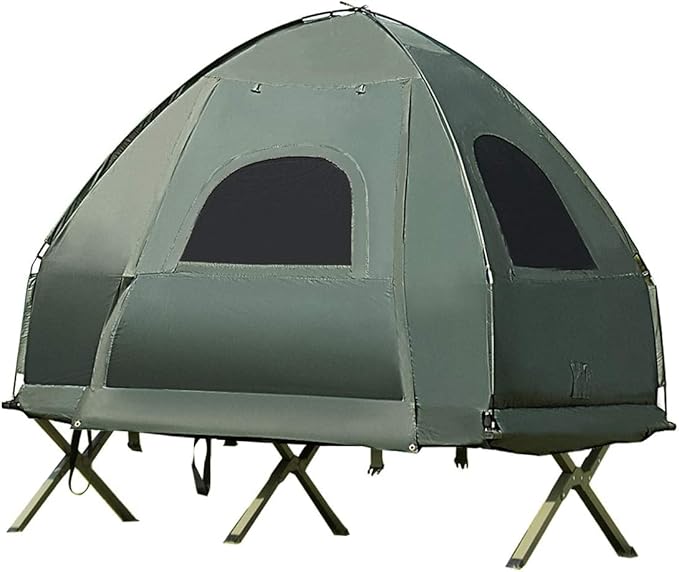 Moccha Folding Camping Tent Cot with Sleeping Bag and Air Mattress, Elevated Camping Tent with Carry Bag for Outdoor Activity, Hiking, Picnic (1-Person)