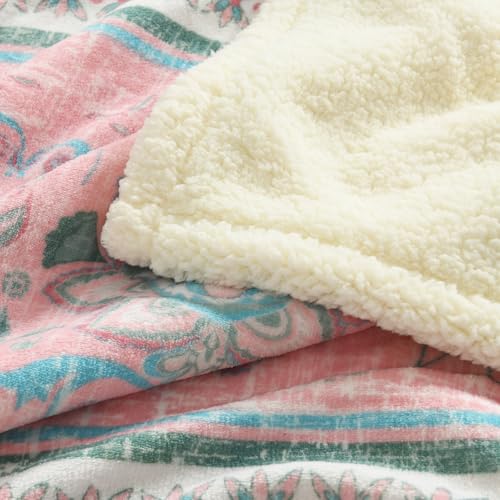 Boho Chic Sherpa Fleece Throw Blanket with Ultra-Soft Cozy Lining,Bohemian Patterned Throws for Sofa,Couch,Bed - color: Boho-pastel Pink, size: 50" x 60"