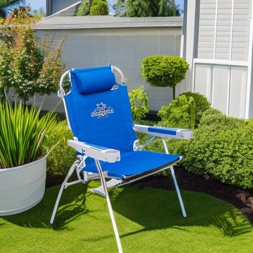 SUNNYFEEL Extra Wide 28" Low Beach Chair 5 Position Lay Flat, XL Oversized Portable Folding Camping Chairs with Cup Holder for Outdoor/Trip, Lightweight Foldable Backpack Beach Chair for Adults