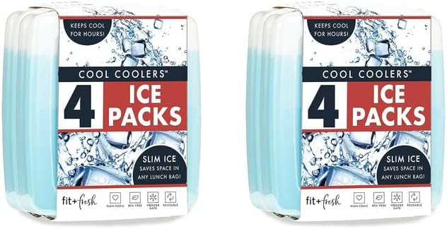 Cool Coolers by Fit + Fresh, Reusable & Long-Lasting Slim Ice Packs, Cold Packs for Lunch Boxes, Ice Packs for Lunch Bags, Blue 8 Pack