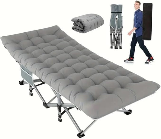 Comfortable and Soft Folding Bed, Portable Camping cot with Side Pockets and Mattress, Extra-Thick Oversized Folding Bed, Weight Capacity of 500/600/700 lbs (Grey 700lbs)