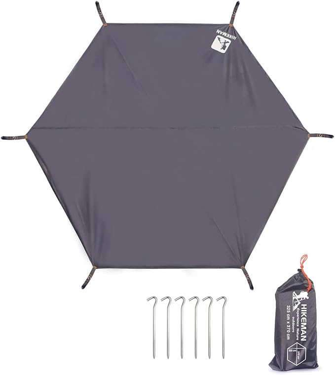 Hikeman Hexagonal Tent Footprint,1-4 Person Ultralight Waterproof Tent Tarp Ground Sheet Mat with 6 Tent Stakes for Camping Hiking Picnic Backpacking(XL)
