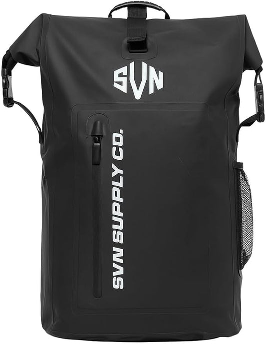 SVN Supply Co. Heavy-Duty Waterproof Backpack – Roll-Top Dry Bag for Hiking, Kayaking, Camping & Outdoor Adventures – Padded Shoulder Straps (Black)