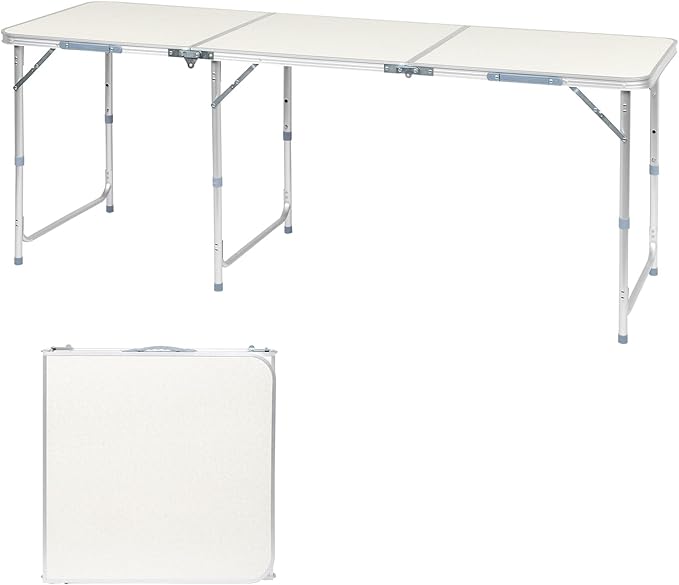 6.0 Ft Folding Portable Camping Table, Adjustable Height, Outdoor Waterproof Aluminum Lightweight Suitcase Table for Picnic, BBQ, Beach, Dining