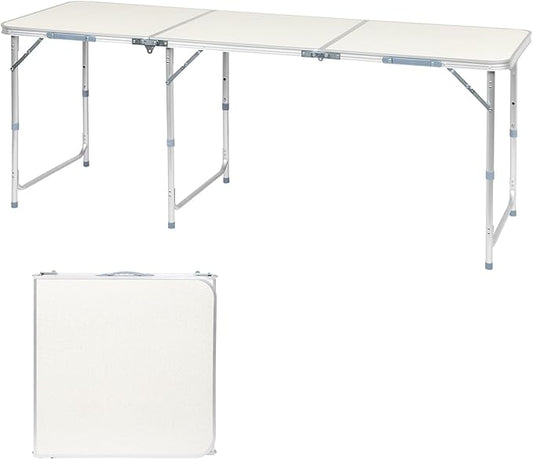 6.0 Ft Folding Portable Camping Table, Adjustable Height, Outdoor Waterproof Aluminum Lightweight Suitcase Table for Picnic, BBQ, Beach, Dining