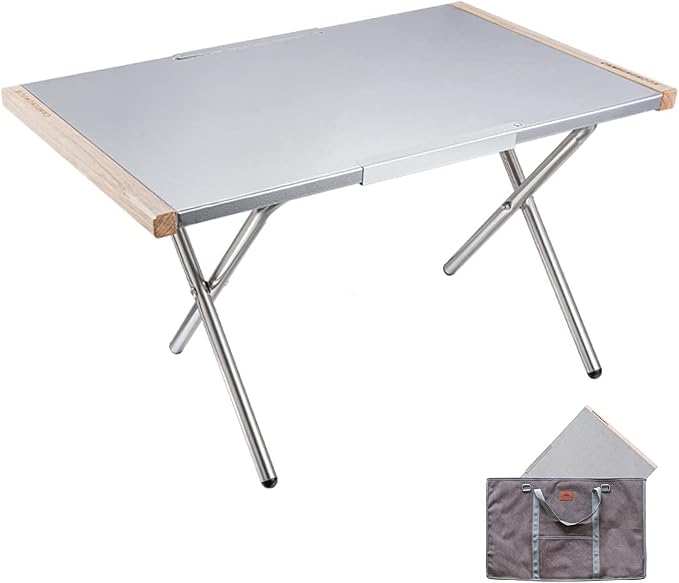 Camping Side Table Heat-Resisting Stainless Steel Embossing Process for Outdoor Table Top Grill with Carrying Bag T-380
