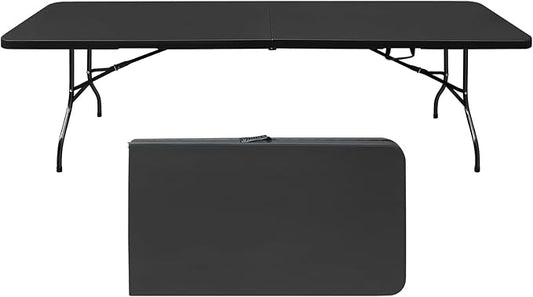 Portable Plastic Folding Table 4ft/6ft/8ft Heavy Duty White Black Picnic Dining Table Fold-in-Half for Camp Party Kitchen Indoor Outdoor