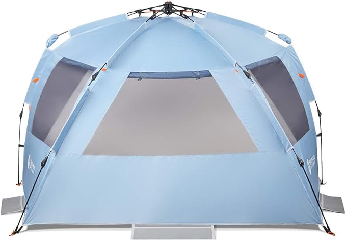 Easthills Outdoors Instant Shader Dark Shelter XL Beach Tent 99" Wide for 4-6 Person Sun Shelter UPF 50+ with Extended Zippered Porch Sky Blue