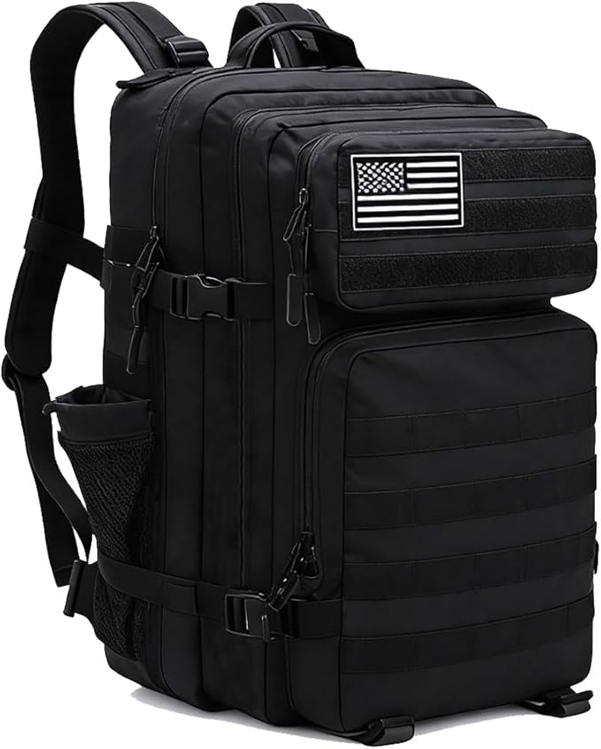Military Tactical Backpack 45L Bug Out Bag Assault Pack Molle Daypack Hiking Gym Rucksack with Bottle Holder(Black)