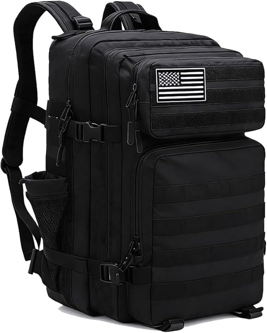 Military Tactical Backpack 45L Bug Out Bag Assault Pack Molle Daypack Hiking Gym Rucksack with Bottle Holder(Black)
