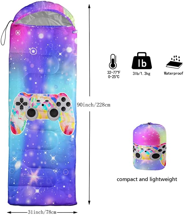 Kids Sleeping Bag for Boys and Girls,Mixed Color Star Dot-Lightweight Warm Portable Outdoor Indoor-Waterproof Cold Weather Resistant Sleeping Bag for Camping Hiking