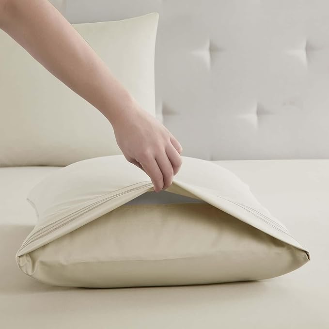 Clara Clark Cal King Sheets, 6 Piece Set - Hotel Luxury Sheets for Cal King Size Bed, Super Soft Bedding Set, Cal King Size, Beige Cream