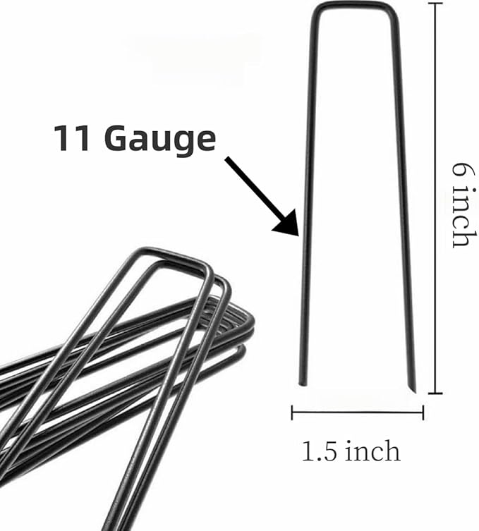 6 inch 25 Pack Black Galvanized Landscape Staples 11 Gauge Garden Stakes Pins Anti-Rust Ground Stakes U-Shaped Tent Stakes are Used for Weed Barrier, Irrigation Tubing, Yard Lawn, Landscape Fabric