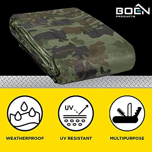 Multi-Purpose Large Tarp Waterproof Cover | Camo, 12' x 16' 6 Mil Thick | Rip Proof Tarps | Thick Weave Material, UV Resistant Great for Tarpaulin Canopy Tent, Boat, RV or Pool Cover