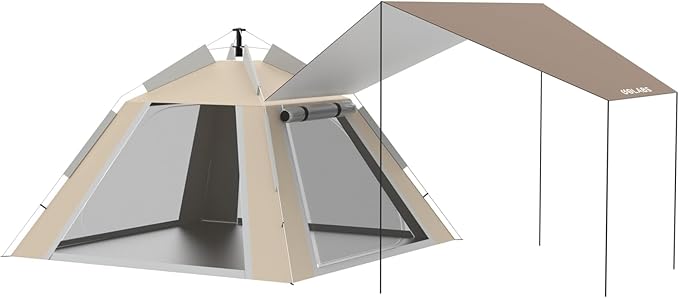 Golabs 3-4 Person Instant Camping Tent, 1-Minute Setup by Pre-Attached Pole, PU1500mm Waterproof, 4 Side Mesh & Door Ventilation with Large Canopy, Pop-up Tent with Carry Bag, Pocket & Hook for Family