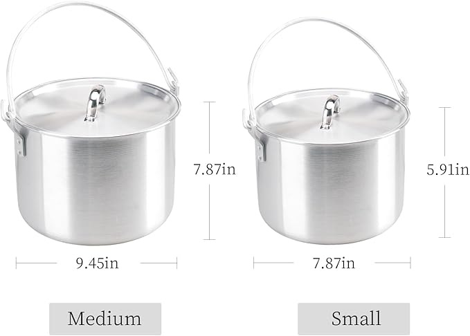 AceCamp Nested Pot Aluminum Lightweight Cooking Pot Set Outdoor Large Stock with lid and folding handle - 4L,8L,12L