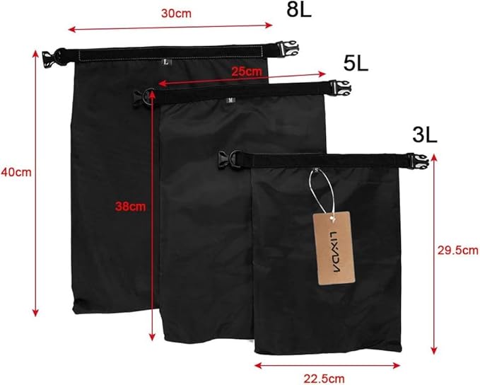 Lixada Waterproof Dry Bags, 3/5/6 Pack Ultimate Dry Sack - 3L+5L+8L Lightweight, Roll Top Outdoor Dry Sacks for Kayaking Camping Hiking Traveling Boating Water Sports
