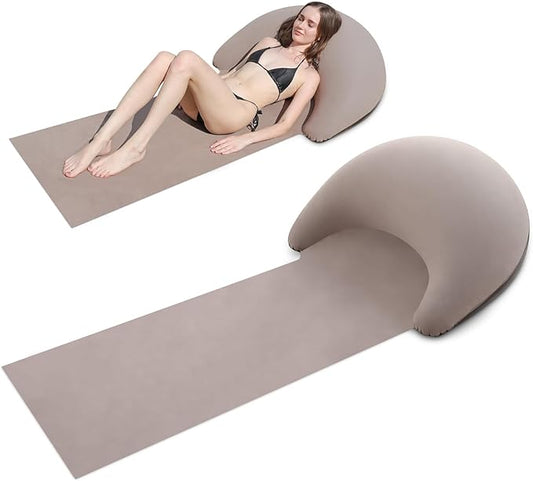 Beach mat with Inflatable Pillow, Portable mat, 70X30Inch (Khaki)
