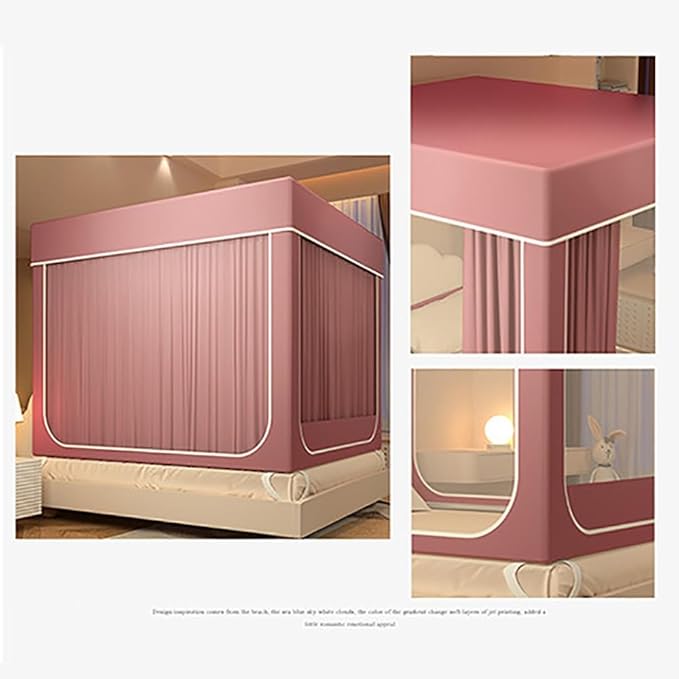 Mosquito Net for Bed 2024 Summer Blackout Dustproof Household Bed Curtain, Portable Encrypted Anti-fall Bed Canopy, Ideal for Bedroom Decorative(Pink,59.1x78.7in)