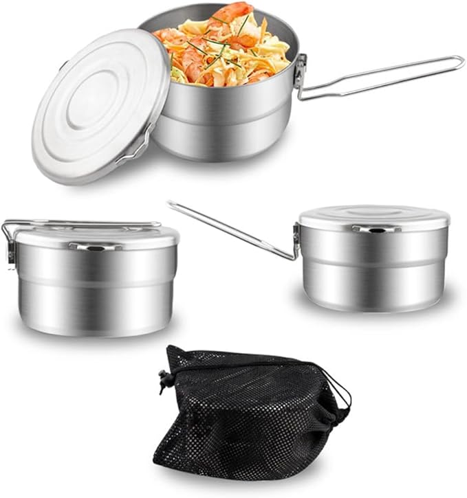 Lixada Stainless Steel Camping Cook Pot 1.5L with Lid and Folding Handle, Large Capacity Bento Pot for Outdoor Backpacking, Hiking, Picnic