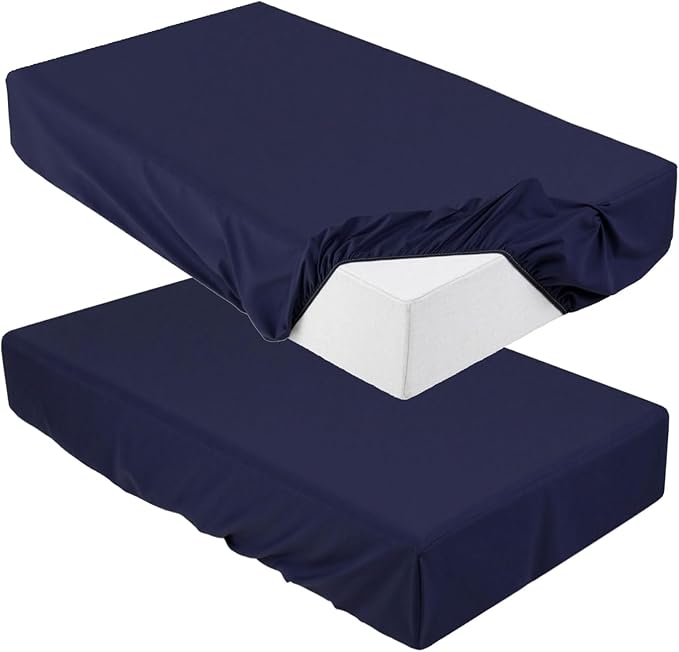 Breling Fitted Sheet (Sheet Only) Compatible with Milliard Trifold Mattress Folding Mattress Fitted Microfiber Bedclothes for Camp Bunk Rvs Bed(Navy Blue,2 Pcs,Twin,6'')
