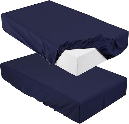 Breling Fitted Sheet (Sheet Only) Compatible with Milliard Trifold Mattress Folding Mattress Fitted Microfiber Bedclothes for Camp Bunk Rvs Bed(Navy Blue,2 Pcs,Twin,6'')