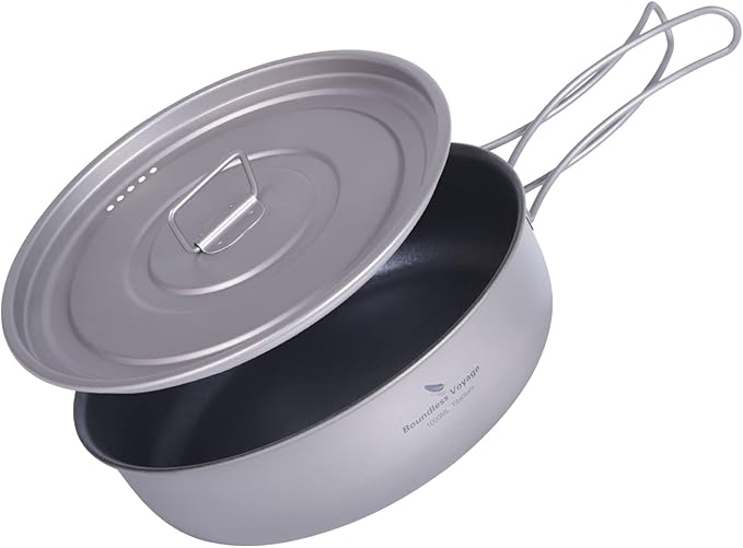 Boundless Voyage Titanium Non-Stick Frying Pan with Folding Handle Non-Stick Ceramic Coating Frypan Cooking Pot for Outdoor Camping Picnic Backpacking