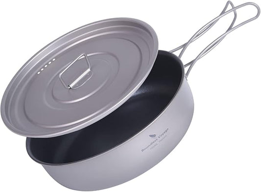Boundless Voyage Titanium Non-Stick Frying Pan with Folding Handle Non-Stick Ceramic Coating Frypan Cooking Pot for Outdoor Camping Picnic Backpacking
