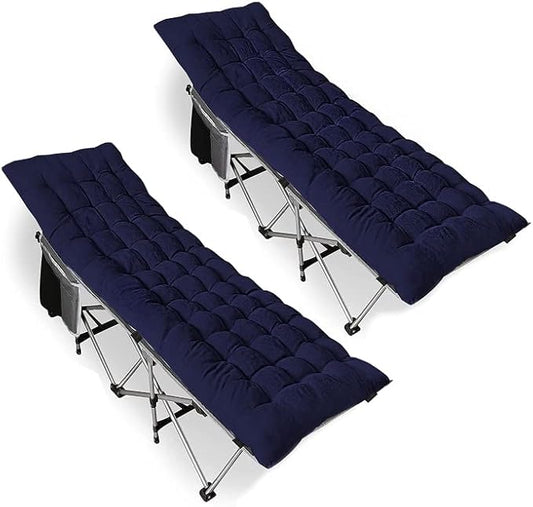 ZONETECH Folding Outdoor Camping Travel Cot and Pad - Premium Quality Lightweight Portable Heavy Duty Adult & Kids w/Large Pocket and Cushion (Gray & Blue 1-Pack)