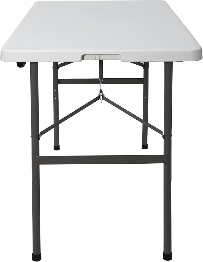 SUPER DEAL Portable 4 Foot Plastic Folding Table, Small Indoor Outdoor Heavy Duty Fold-in-Half Picnic Party Camping Barbecues Table with Carrying Handle, White