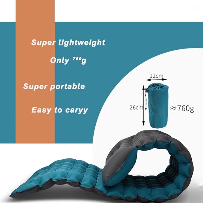Lightweight Inflatable Camping Mattress, Extra Thickness 3.9 Inch, Inflating Sleeping Pad for Camping, Hiking, Traveling, PeacockBlue