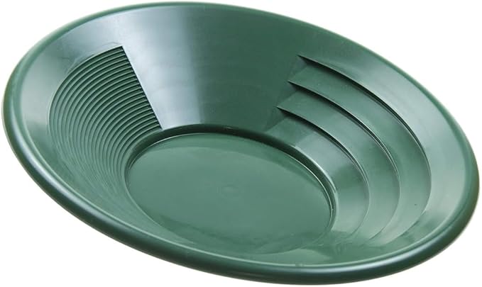 SE 14 Inch Gold Panning Pan - Dual Riffles for Easier Mining and Prospecting, Green