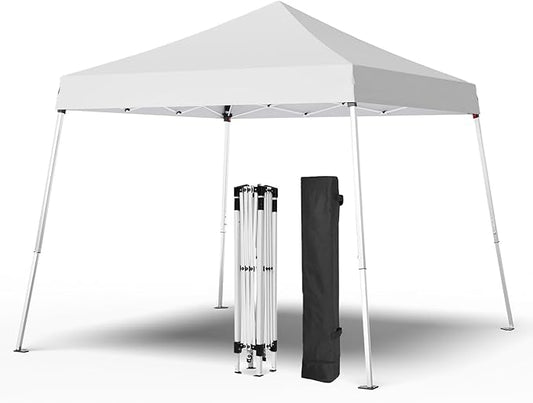 10x10 Pop Up Canopy, 300D Silver Coated White Fabric Outdoor Gazebo, Beach Tent Slant Legs with Storage Bag,Easy Up Sun Shade Shelter Tents with 8x8 Top Cover for Patio,Party