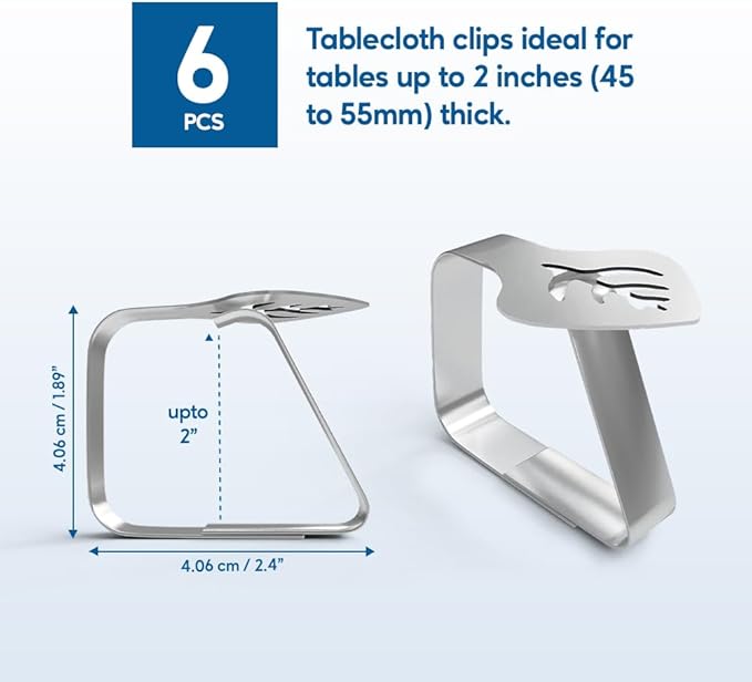 6 Pcs Picnic Tablecloth Clips for Outdoor Tables - Stainless Steel Table Cloth Clip, Fits for 1.9” Thick Tables, Metal Clamps for Picnic Table Clips, Dining Table Cloth Holder