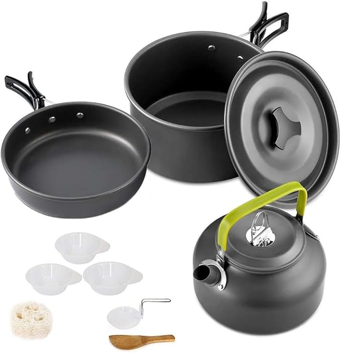 Camping Cookware Set Aluminum Nonstick Portable Outdoor Tableware Kettle Pot Cookset Cooking Pan Bowl for Hiking BBQ Picnic