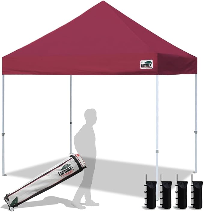 Eurmax USA 8'x8' Pop Up Canopy Tent Commercial Instant Canopies with Heavy Duty Roller Bag,Bonus 4 Sand Weights Bags (Burgundy)