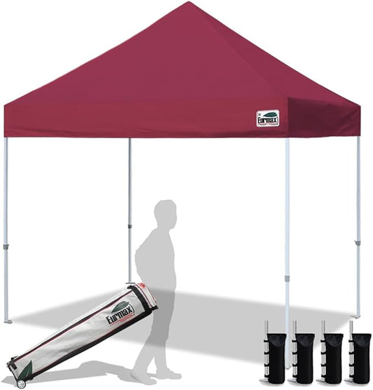 Eurmax USA 8'x8' Pop Up Canopy Tent Commercial Instant Canopies with Heavy Duty Roller Bag,Bonus 4 Sand Weights Bags (Burgundy)