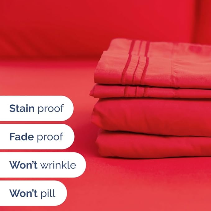 Full XL Bed Sheet - 4 Piece Full XL Bed Sheets Set - Soft, Breathable & Cooling - Hotel Luxury Bedding for Women, Men, Kids, Teens, Boys & Girls - Deep Pockets, Comfy, Cozy, Fade & Wrinkle Free - Red